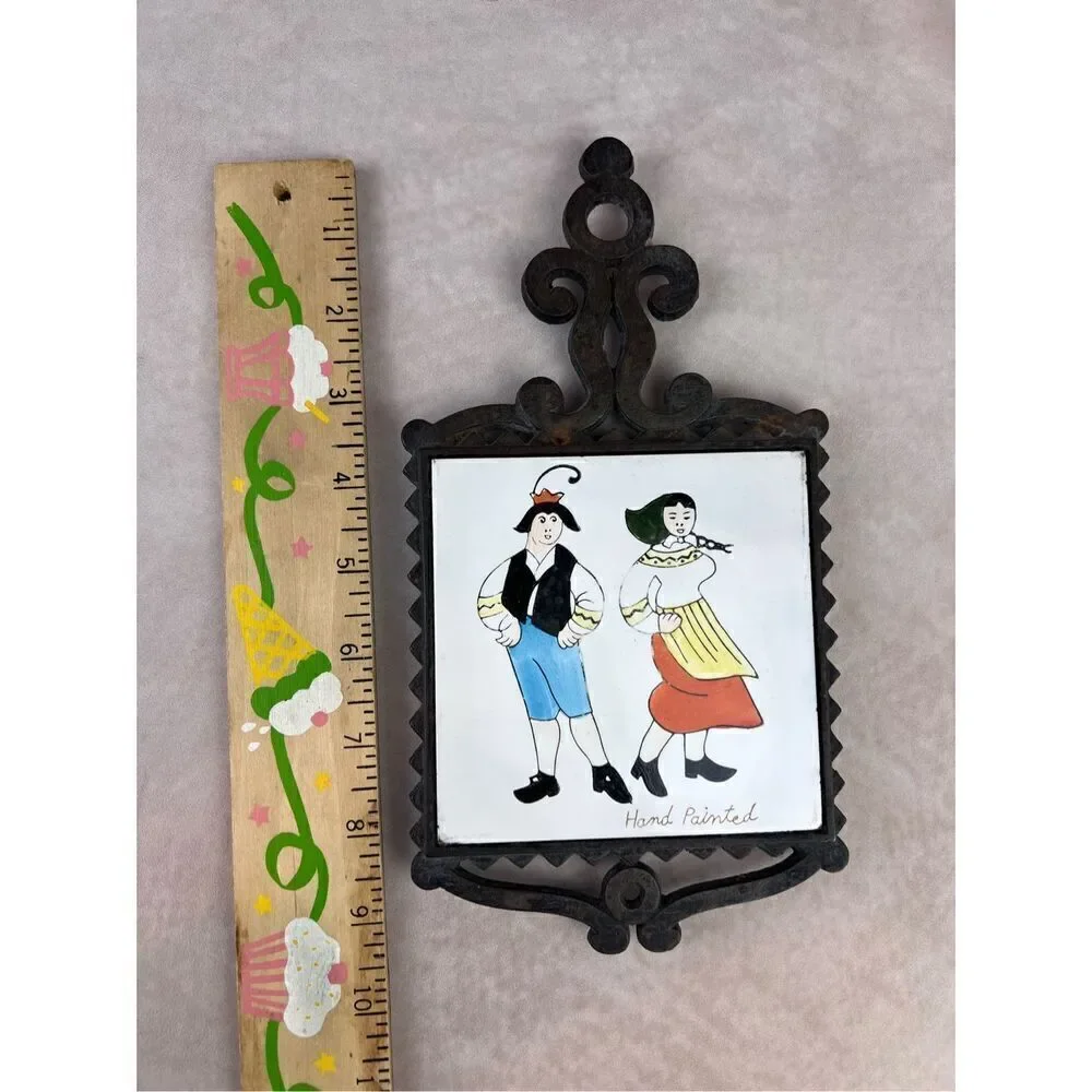 Vintage Mod MCM Cast Iron and Tile Trivet